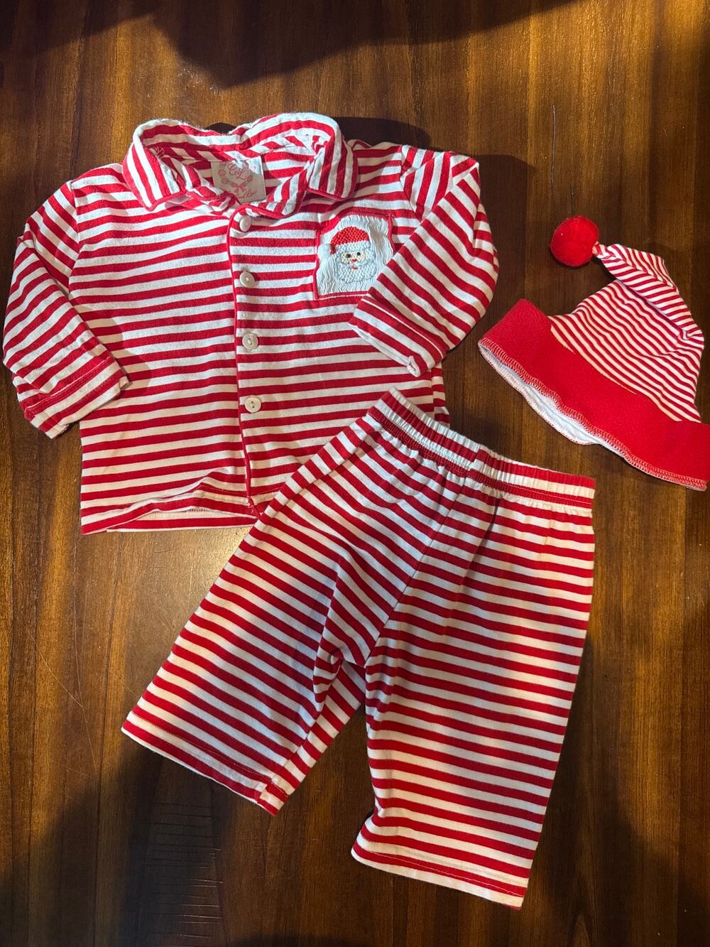 Cecil & Lou Baby Christmas Pajamas 6M Santa Stripe + Bloomin Baby Hat